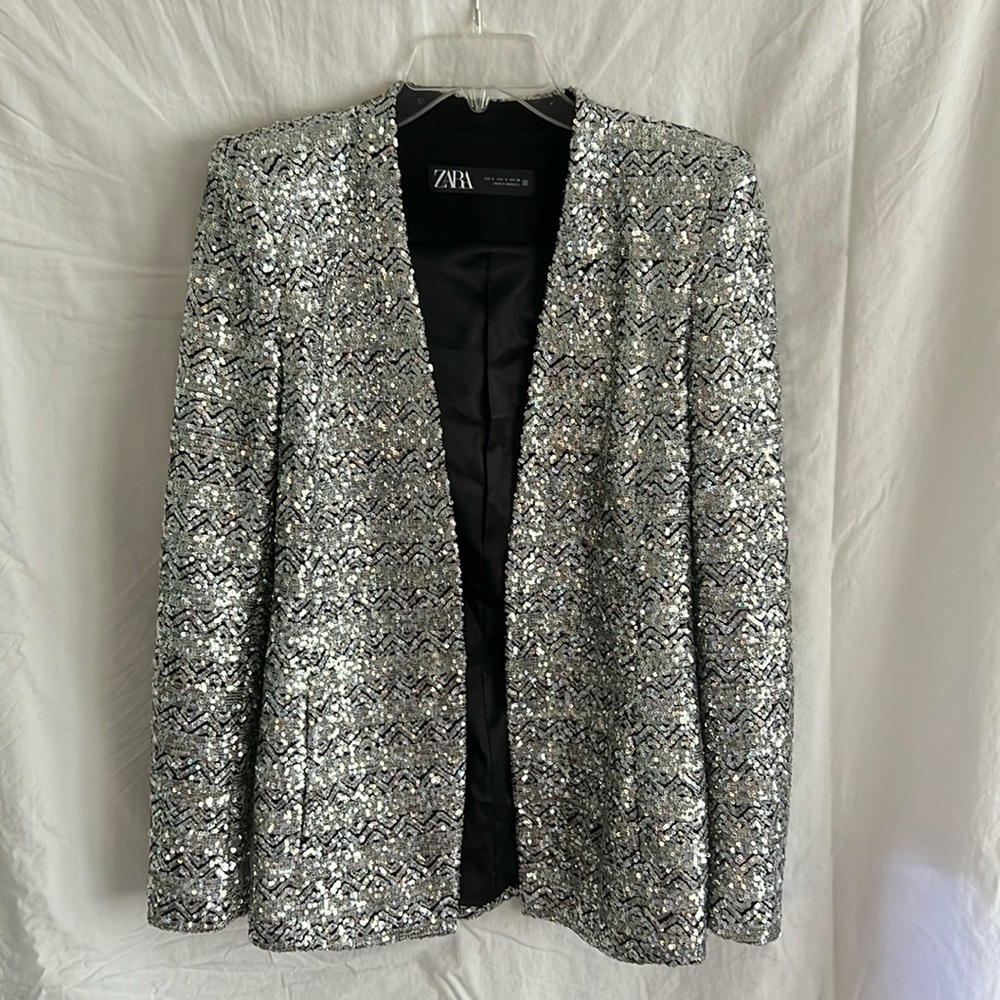 Zara black and silver sequin jacket